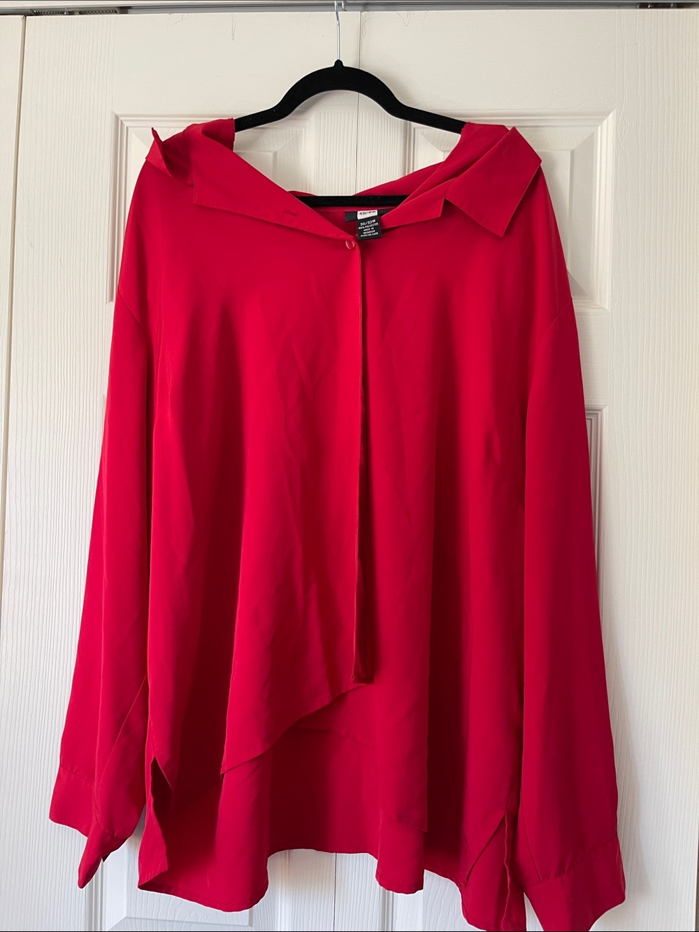 Bright Red Draped Button-Front Blouse